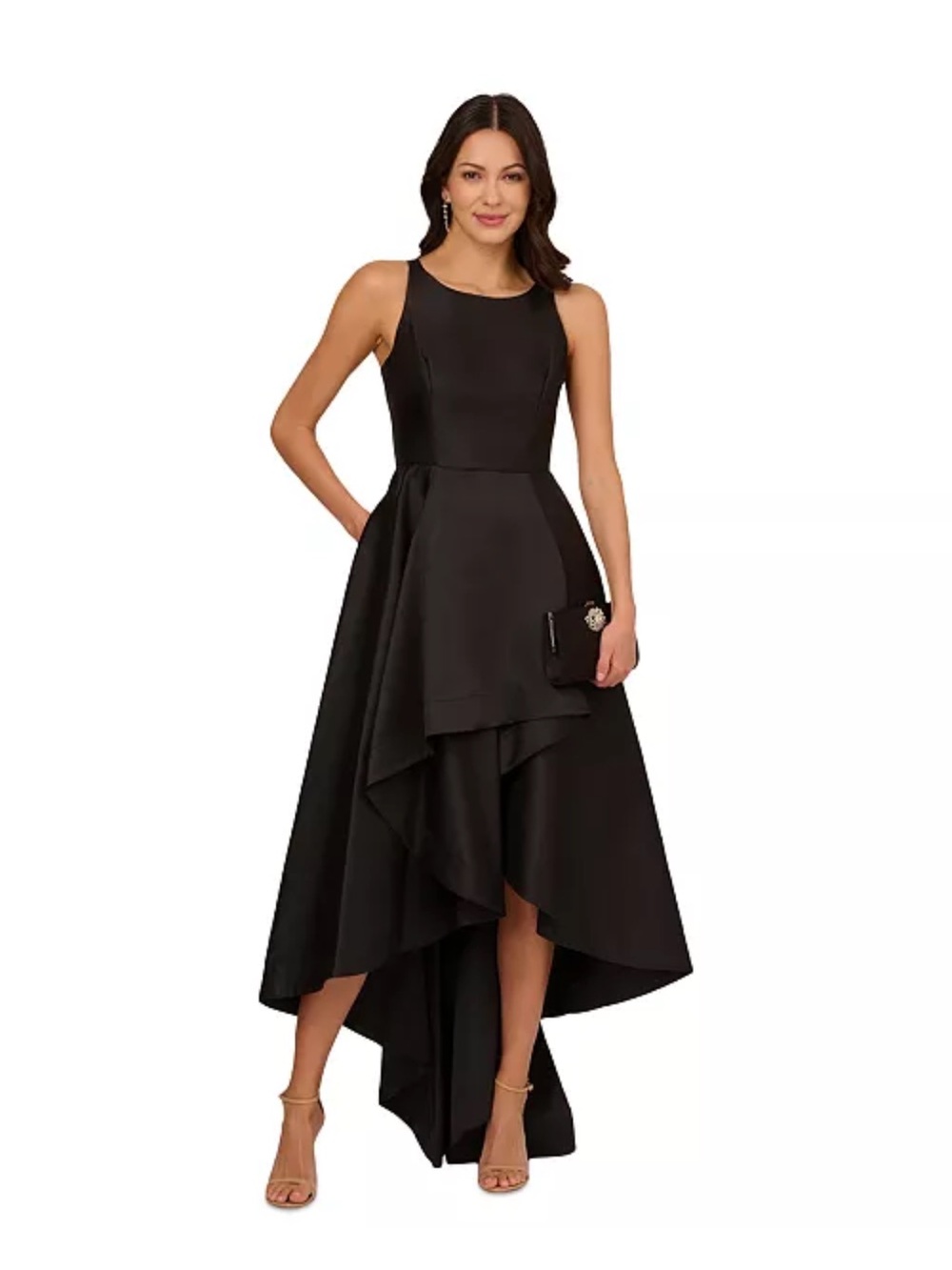 Adrianna Papell Women's Black High-low Mikado Gown Dress 
Size 16